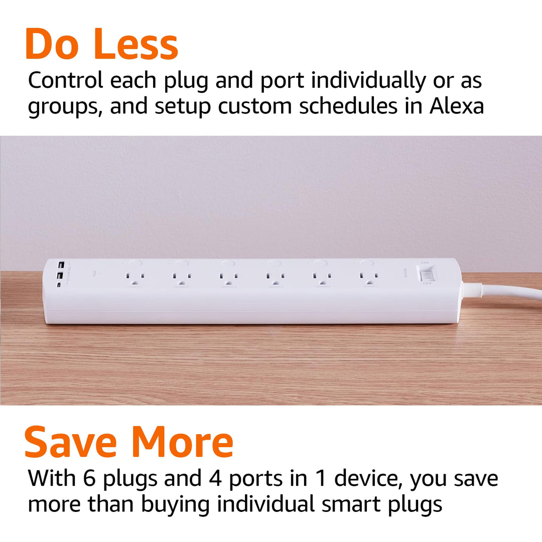 Amazon Basics Smart Plug Power Strip with 3 Individually Controlled Outlets and 2 USB Ports (1 USB-A and 1 USB-C), Works with Alexa Only, 2.4 GHz Wi-Fi, No Hub Required, White - DOKUTRONIX
