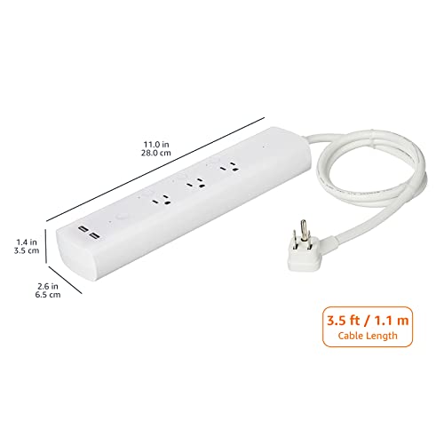 Amazon Basics Smart Plug Power Strip with 3 Individually Controlled Outlets and 2 USB Ports (1 USB-A and 1 USB-C), Works with Alexa Only, 2.4 GHz Wi-Fi, No Hub Required, White - DOKUTRONIX