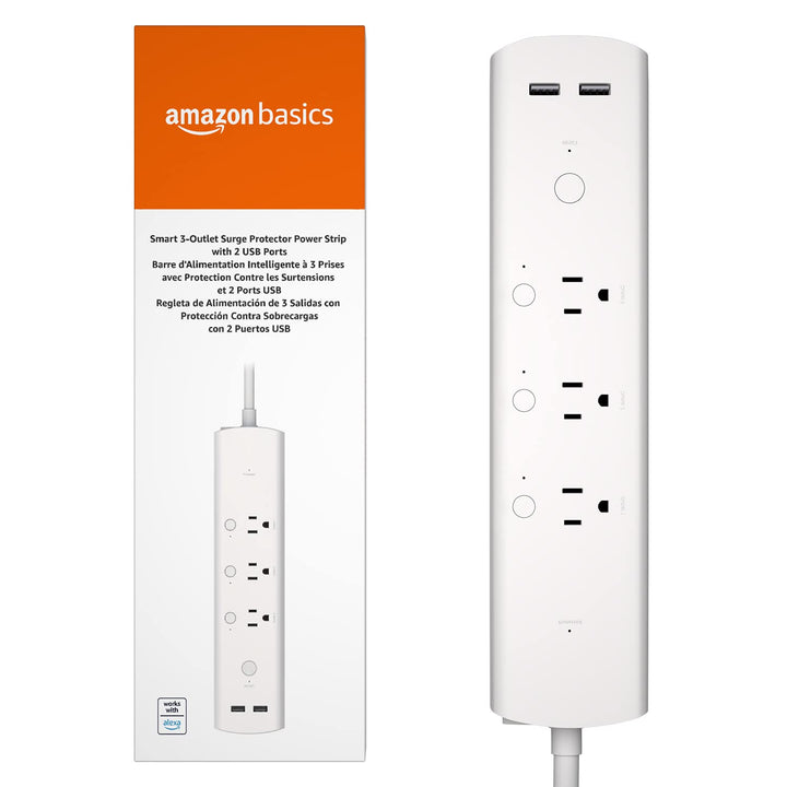 Amazon Basics Smart Plug Power Strip with 3 Individually Controlled Outlets and 2 USB Ports (1 USB-A and 1 USB-C), Works with Alexa Only, 2.4 GHz Wi-Fi, No Hub Required, White - DOKUTRONIX