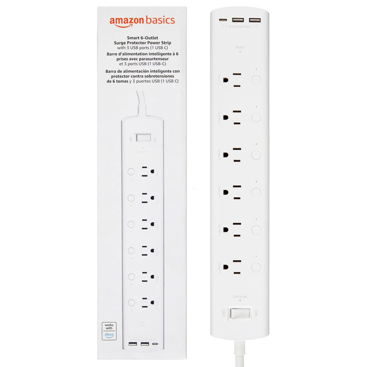 Amazon Basics Smart Plug Power Strip with 3 Individually Controlled Outlets and 2 USB Ports (1 USB-A and 1 USB-C), Works with Alexa Only, 2.4 GHz Wi-Fi, No Hub Required, White - DOKUTRONIX