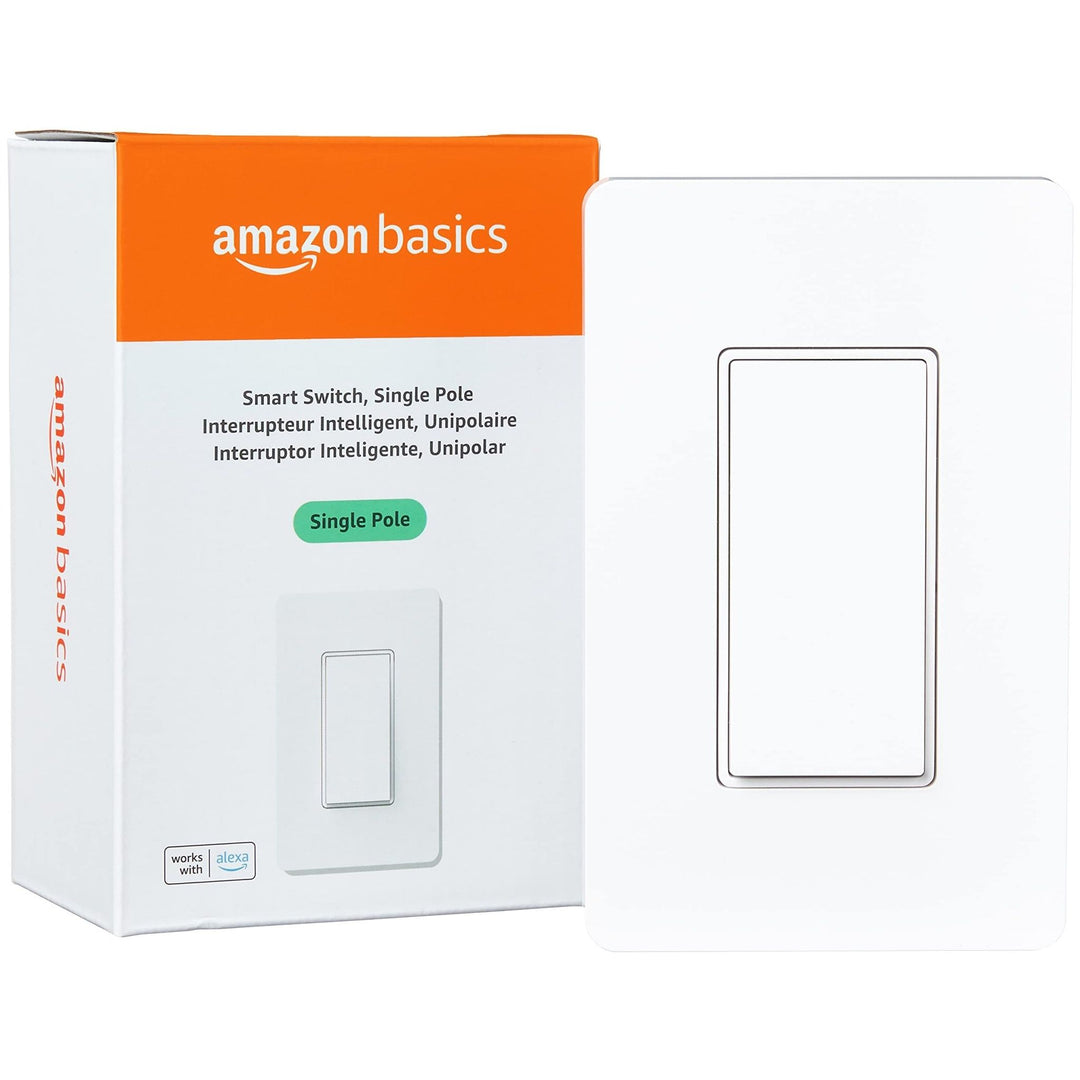 Amazon Basics Smart Switch, Single Pole, Works with Alexa Only, 2.4 GHz Wi-Fi, No Hub Required, White - DOKUTRONIX
