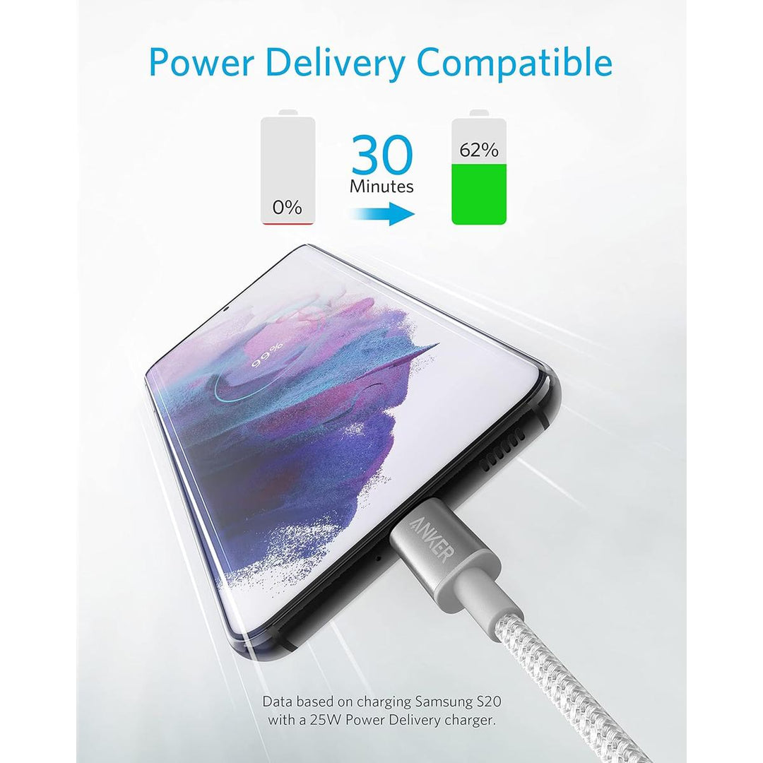 Anker 1ft Silver USB-C Fast Charge Cable 60W - DOKUTRONIX