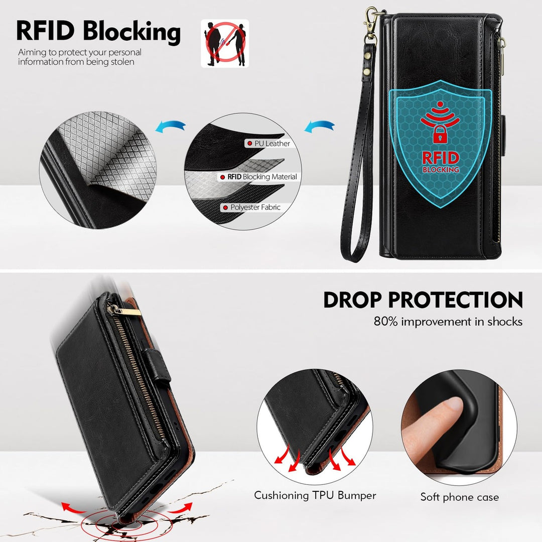 Antsturdy iPhone 16 Pro Wallet Case - Wine Red Elegance - DOKUTRONIX