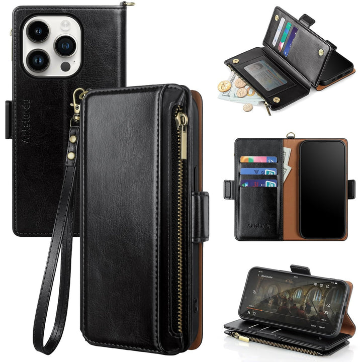 Antsturdy iPhone 16 Pro Wallet Case - Wine Red Elegance - DOKUTRONIX