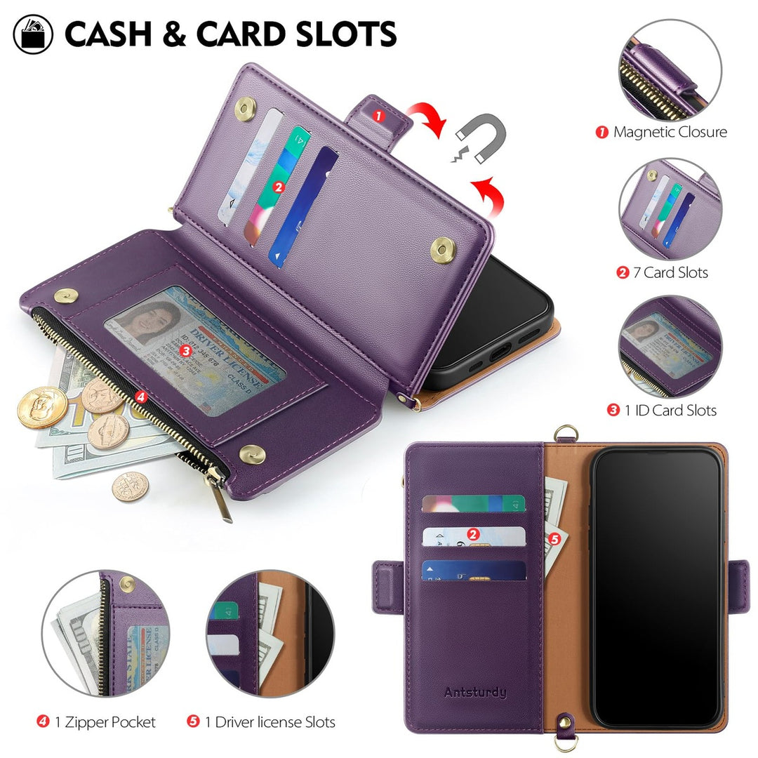 Antsturdy iPhone 16 Pro Wallet Case - Wine Red Elegance - DOKUTRONIX