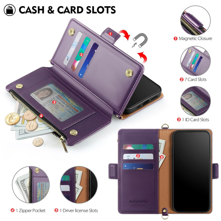 Antsturdy iPhone 16 Pro Wallet Case - Wine Red Elegance - DOKUTRONIX