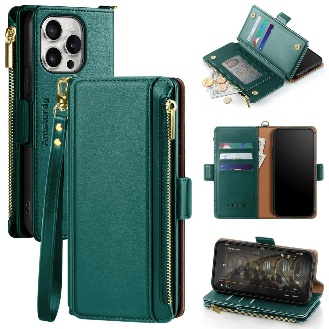 Antsturdy iPhone 16 Pro Wallet Case - Wine Red Elegance - DOKUTRONIX