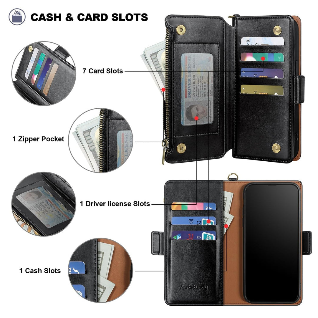 Antsturdy iPhone 16 Pro Wallet Case - Wine Red Elegance - DOKUTRONIX