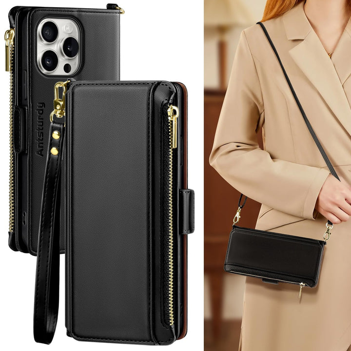 Antsturdy iPhone 16 Pro Wallet Case - Wine Red Elegance - DOKUTRONIX