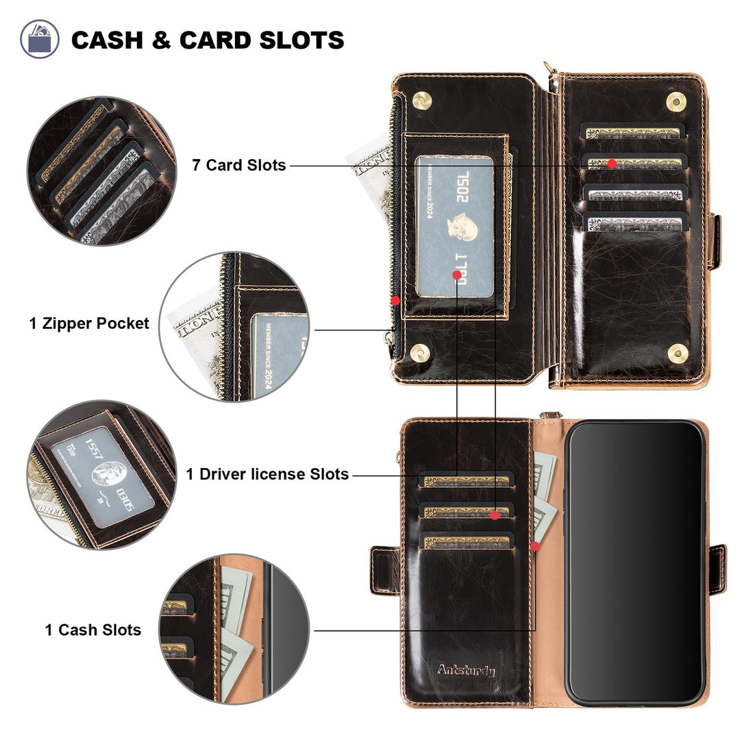 Antsturdy iPhone 16 Pro Wallet Case - Wine Red Elegance - DOKUTRONIX