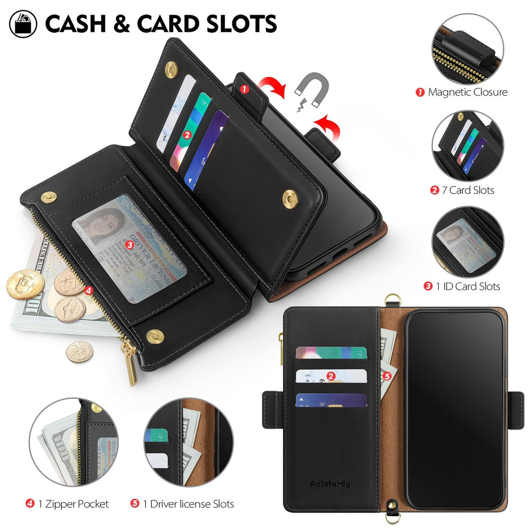 Antsturdy iPhone 16 Pro Wallet Case - Wine Red Elegance - DOKUTRONIX