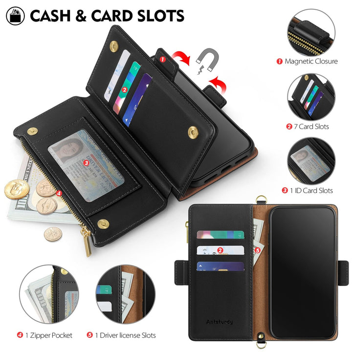 Antsturdy iPhone 16 Pro Wallet Case - Wine Red Elegance - DOKUTRONIX