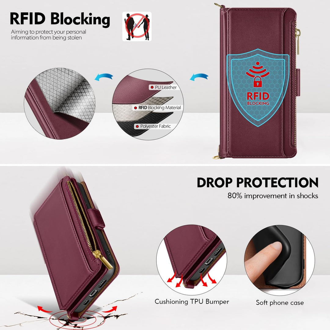 Antsturdy iPhone 16 Pro Wallet Case - Wine Red Elegance - DOKUTRONIX