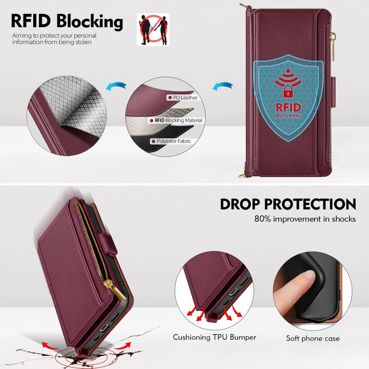 Antsturdy iPhone 16 Pro Wallet Case - Wine Red Elegance - DOKUTRONIX