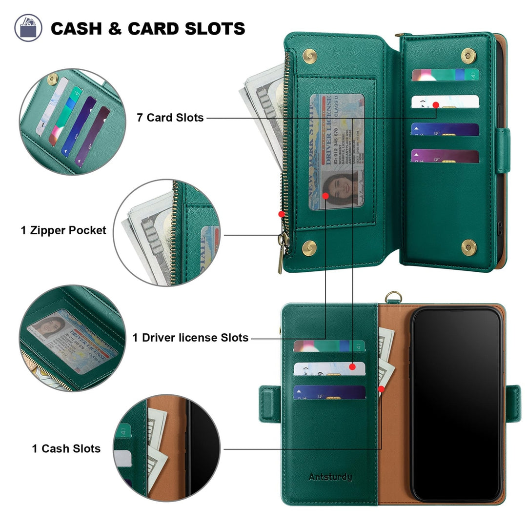 Antsturdy iPhone 16 Pro Wallet Case - Wine Red Elegance - DOKUTRONIX