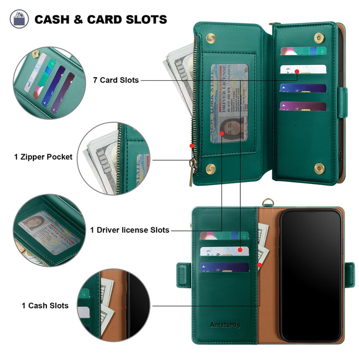 Antsturdy iPhone 16 Pro Wallet Case - Wine Red Elegance - DOKUTRONIX