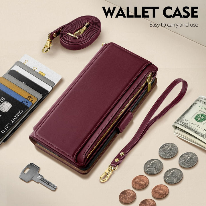 Antsturdy iPhone 16 Pro Wallet Case - Wine Red Elegance - DOKUTRONIX