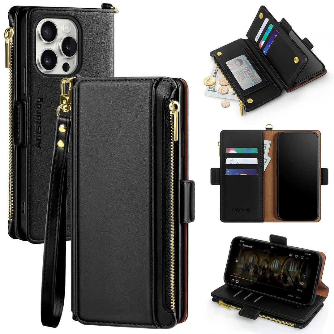 Antsturdy iPhone 16 Pro Wallet Case - Wine Red Elegance - DOKUTRONIX