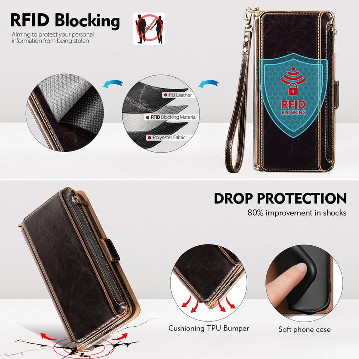 Antsturdy iPhone 16 Pro Wallet Case - Wine Red Elegance - DOKUTRONIX