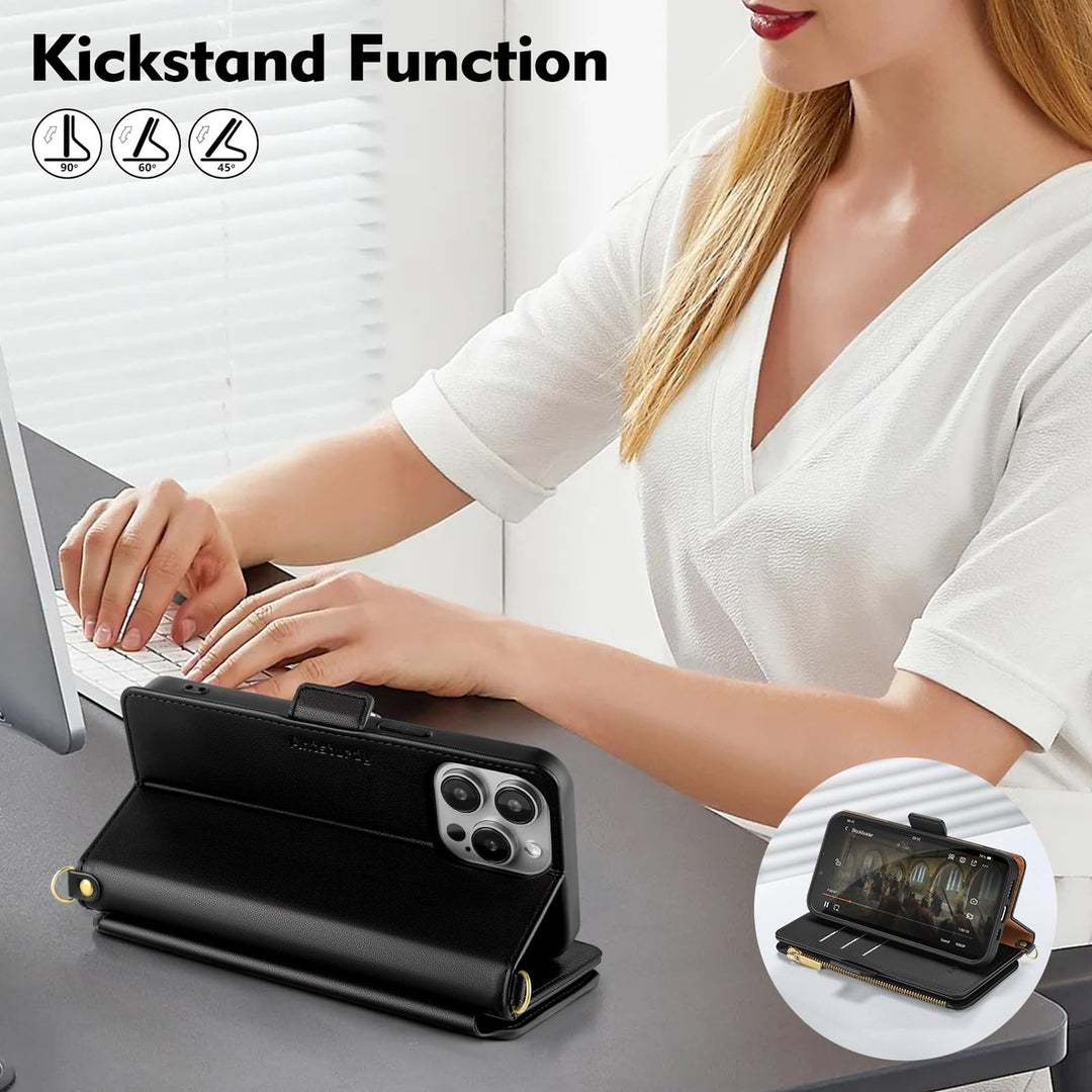 Antsturdy iPhone 16 Pro Wallet Case - Wine Red Elegance - DOKUTRONIX