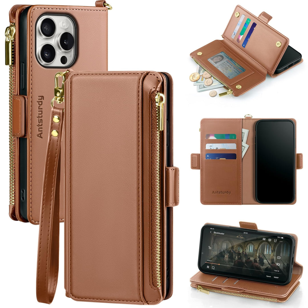 Antsturdy iPhone 16 Pro Wallet Case - Wine Red Elegance - DOKUTRONIX