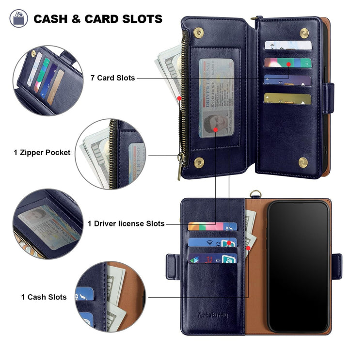 Antsturdy iPhone 16 Pro Wallet Case - Wine Red Elegance - DOKUTRONIX