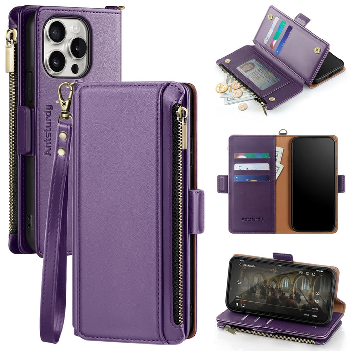 Antsturdy iPhone 16 Pro Wallet Case - Wine Red Elegance - DOKUTRONIX