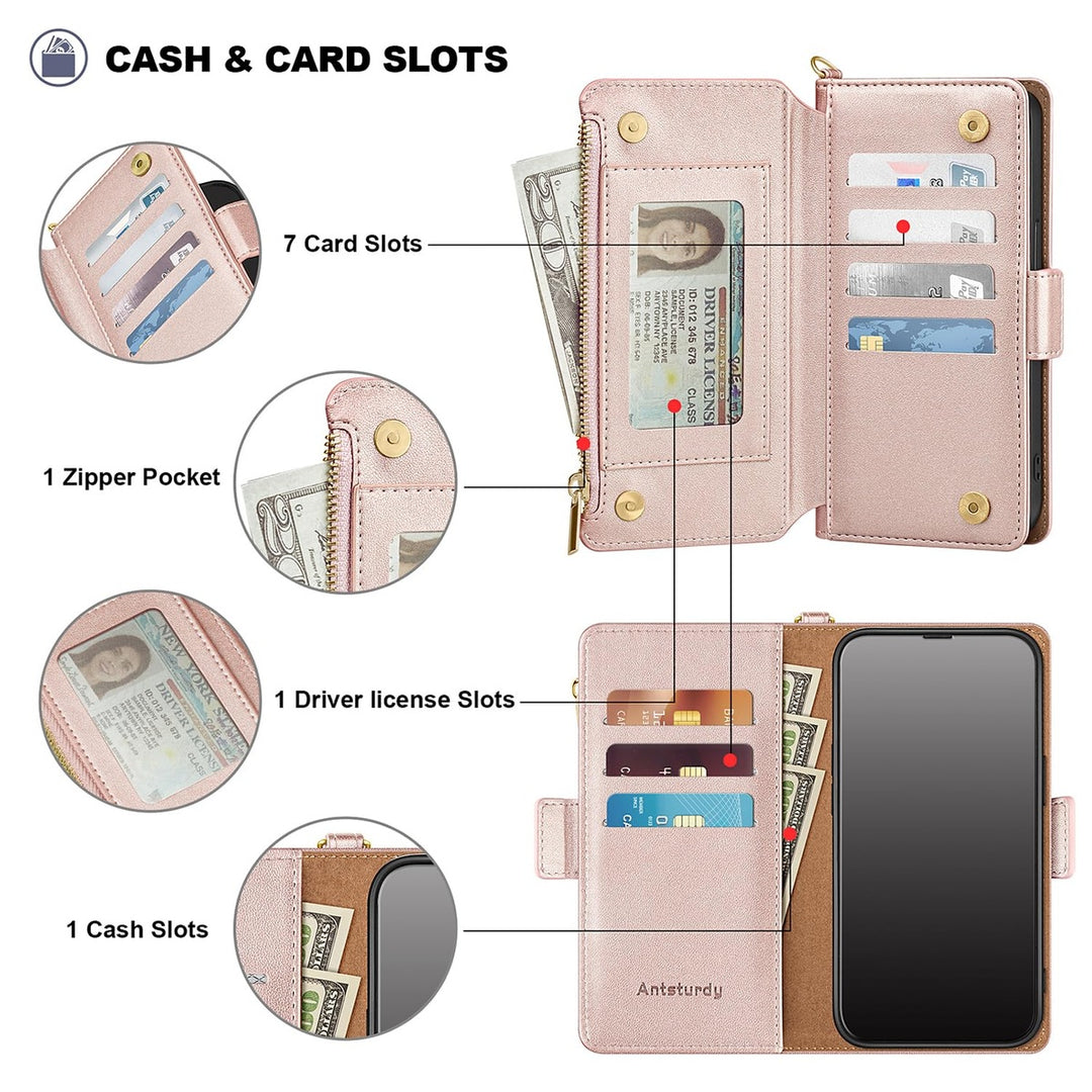 Antsturdy iPhone 16 Pro Wallet Case - Wine Red Elegance - DOKUTRONIX