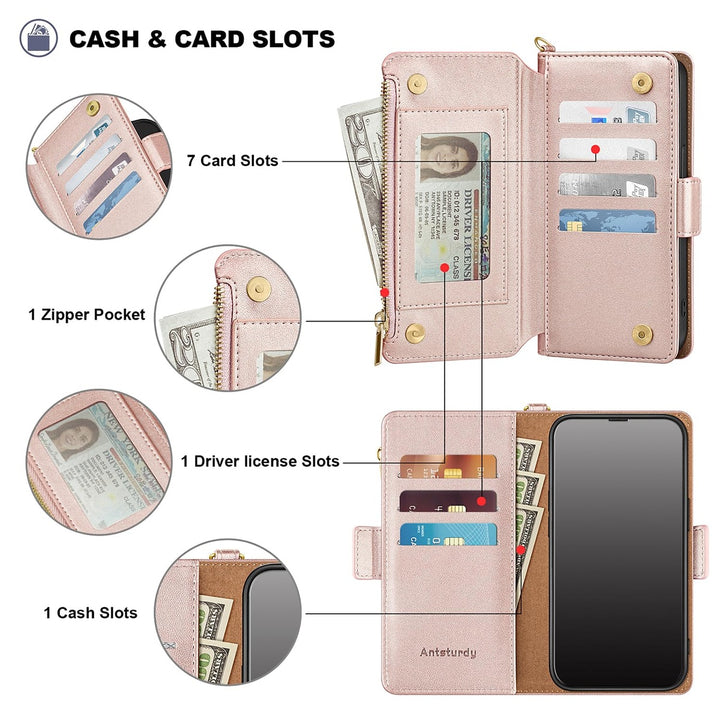 Antsturdy iPhone 16 Pro Wallet Case - Wine Red Elegance - DOKUTRONIX