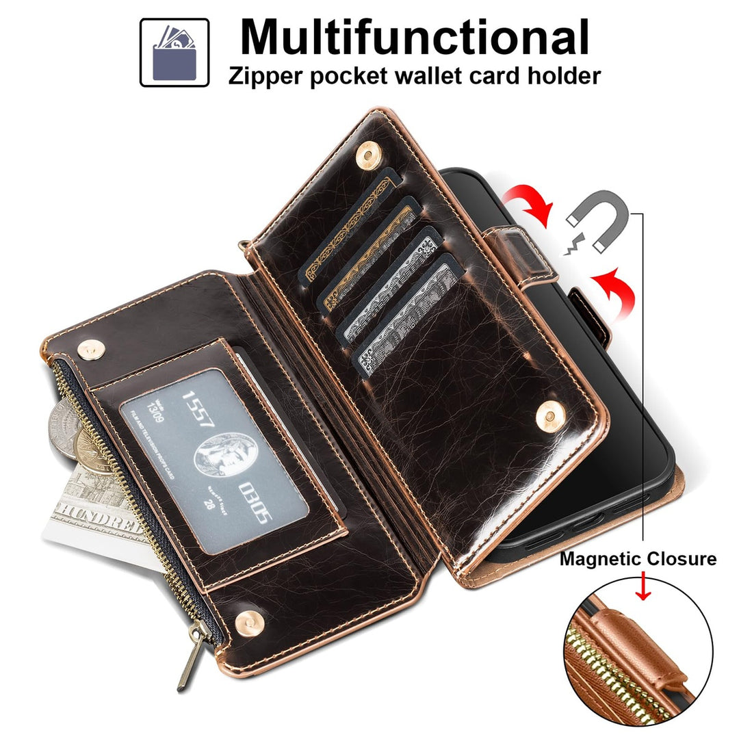 Antsturdy iPhone 16 Pro Wallet Case - Wine Red Elegance - DOKUTRONIX