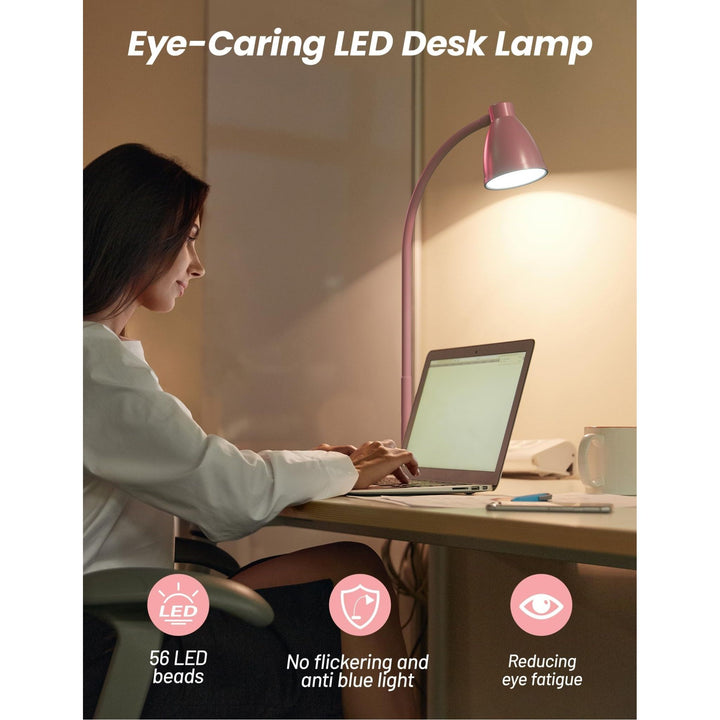 BOHON Pink LED Desk Lamp with USB & 3 Color Modes - DOKUTRONIX