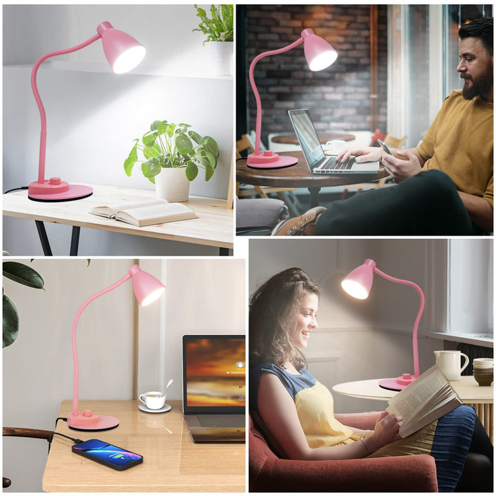 BOHON Pink LED Desk Lamp with USB & 3 Color Modes - DOKUTRONIX