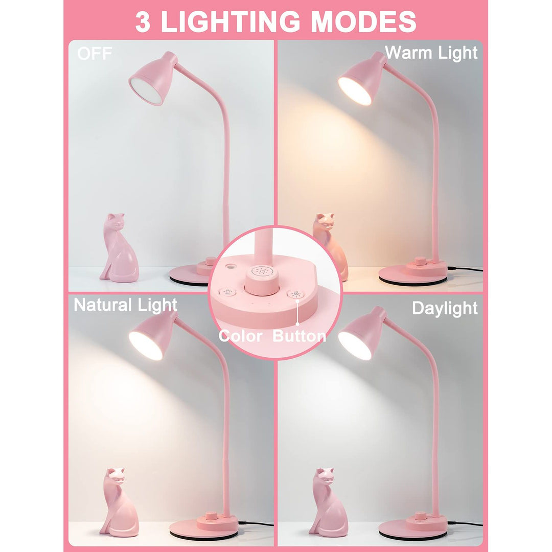 BOHON Pink LED Desk Lamp with USB & 3 Color Modes - DOKUTRONIX
