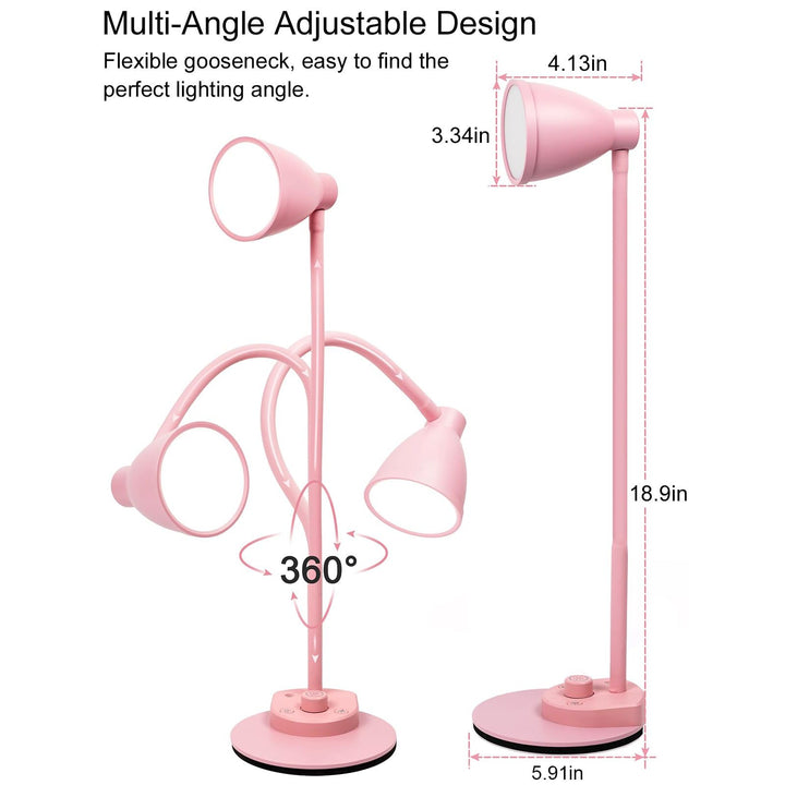 BOHON Pink LED Desk Lamp with USB & 3 Color Modes - DOKUTRONIX