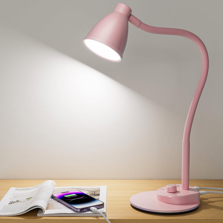 BOHON Pink LED Desk Lamp with USB & 3 Color Modes - DOKUTRONIX