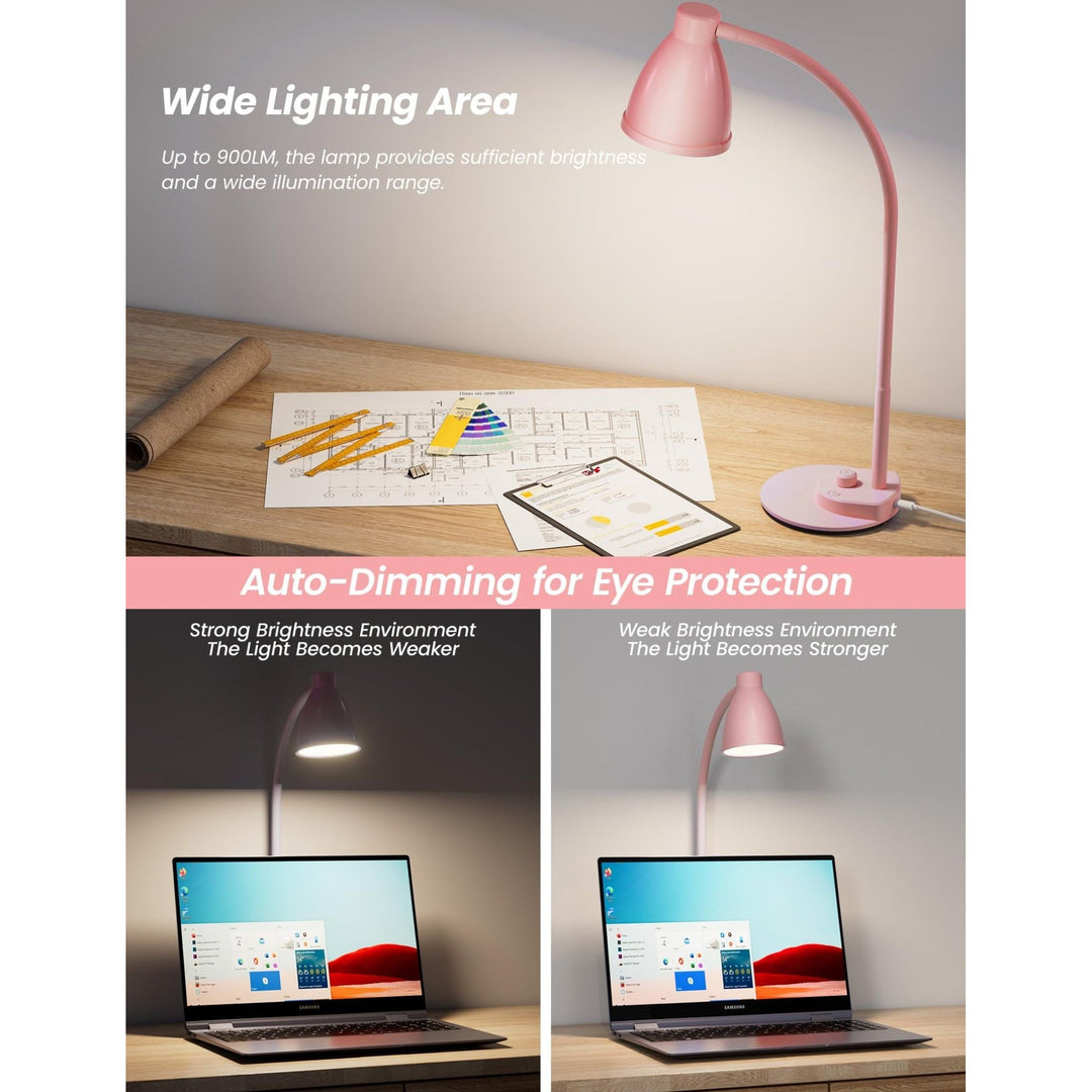 BOHON Pink LED Desk Lamp with USB & 3 Color Modes - DOKUTRONIX