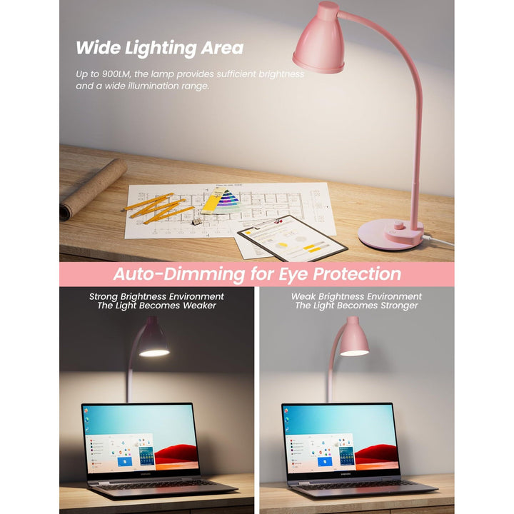 BOHON Pink LED Desk Lamp with USB & 3 Color Modes - DOKUTRONIX
