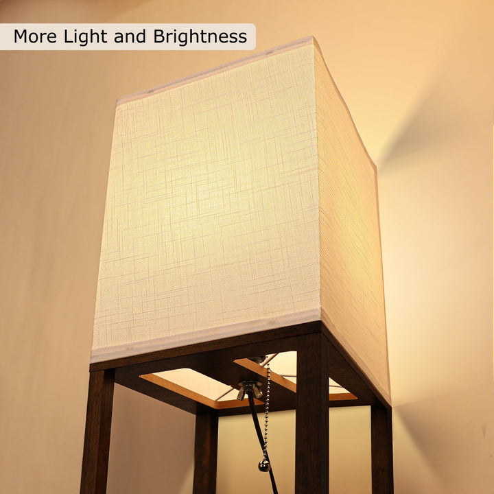 Brown Shelf Floor Lamp with LED & Linen Shade - DOKUTRONIX
