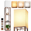 Brown Shelf Floor Lamp with LED & Linen Shade