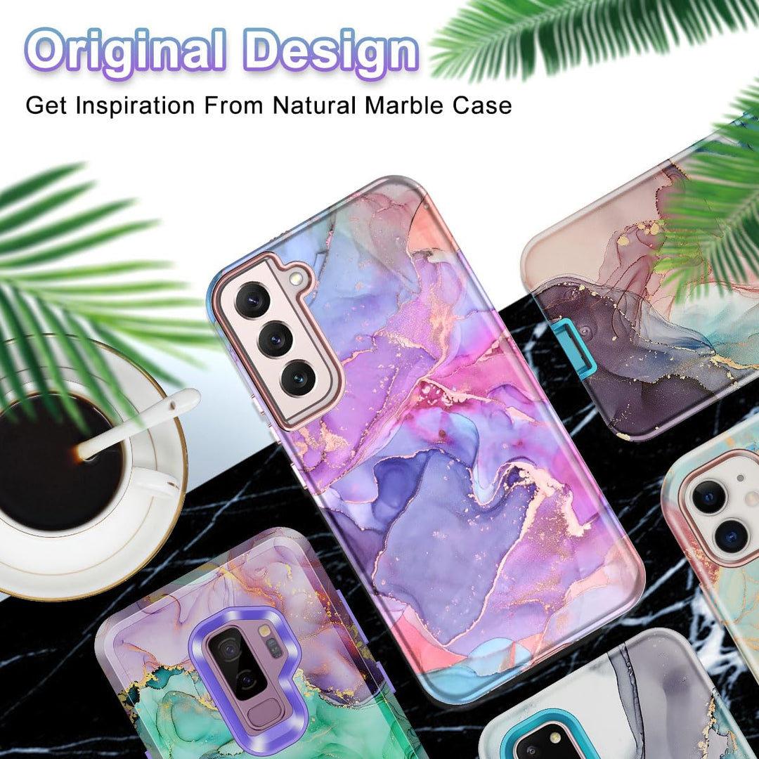 RoseGold Marble Galaxy S22 5G Heavy-Duty Case - DOKUTRONIX