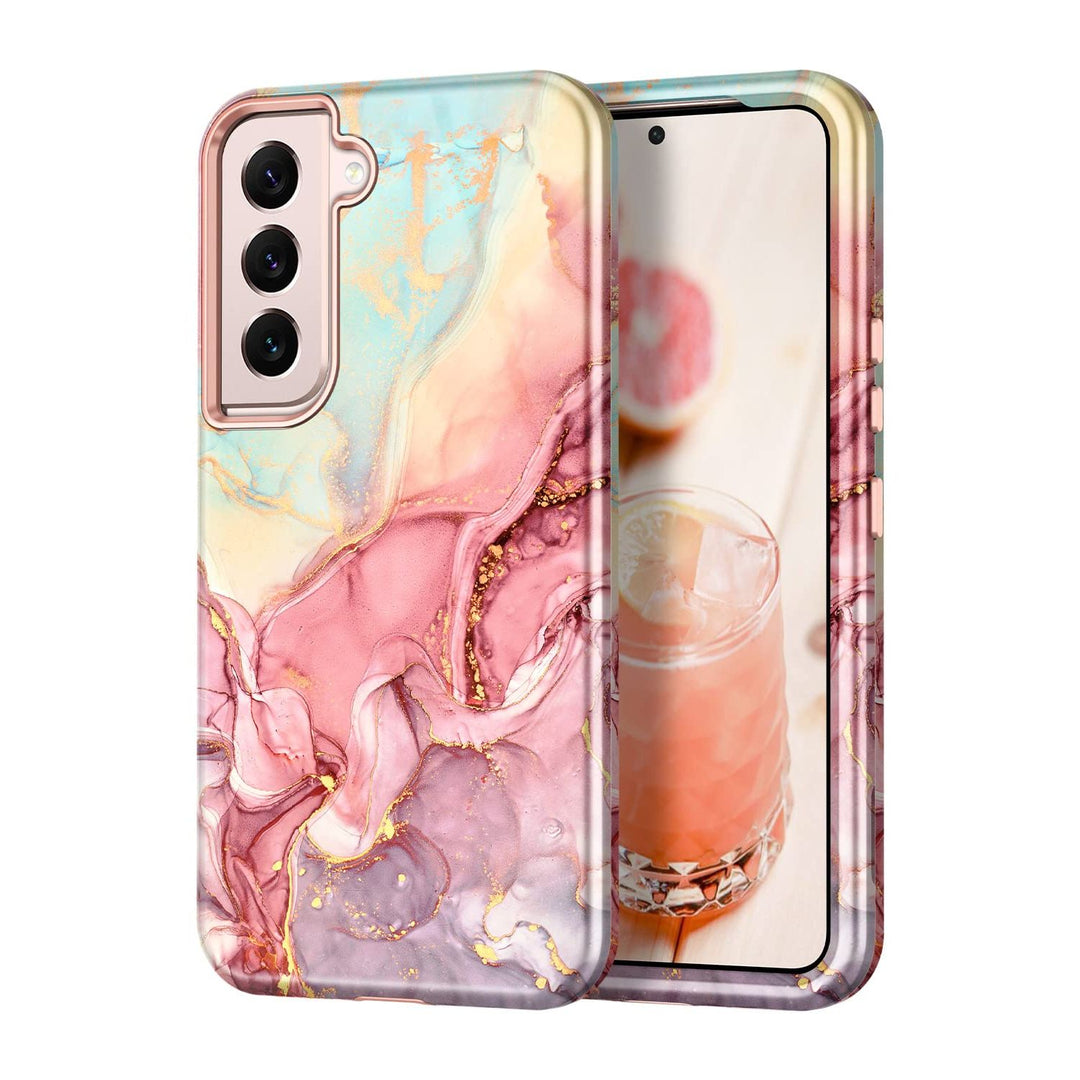 RoseGold Marble Galaxy S22 5G Heavy-Duty Case - DOKUTRONIX