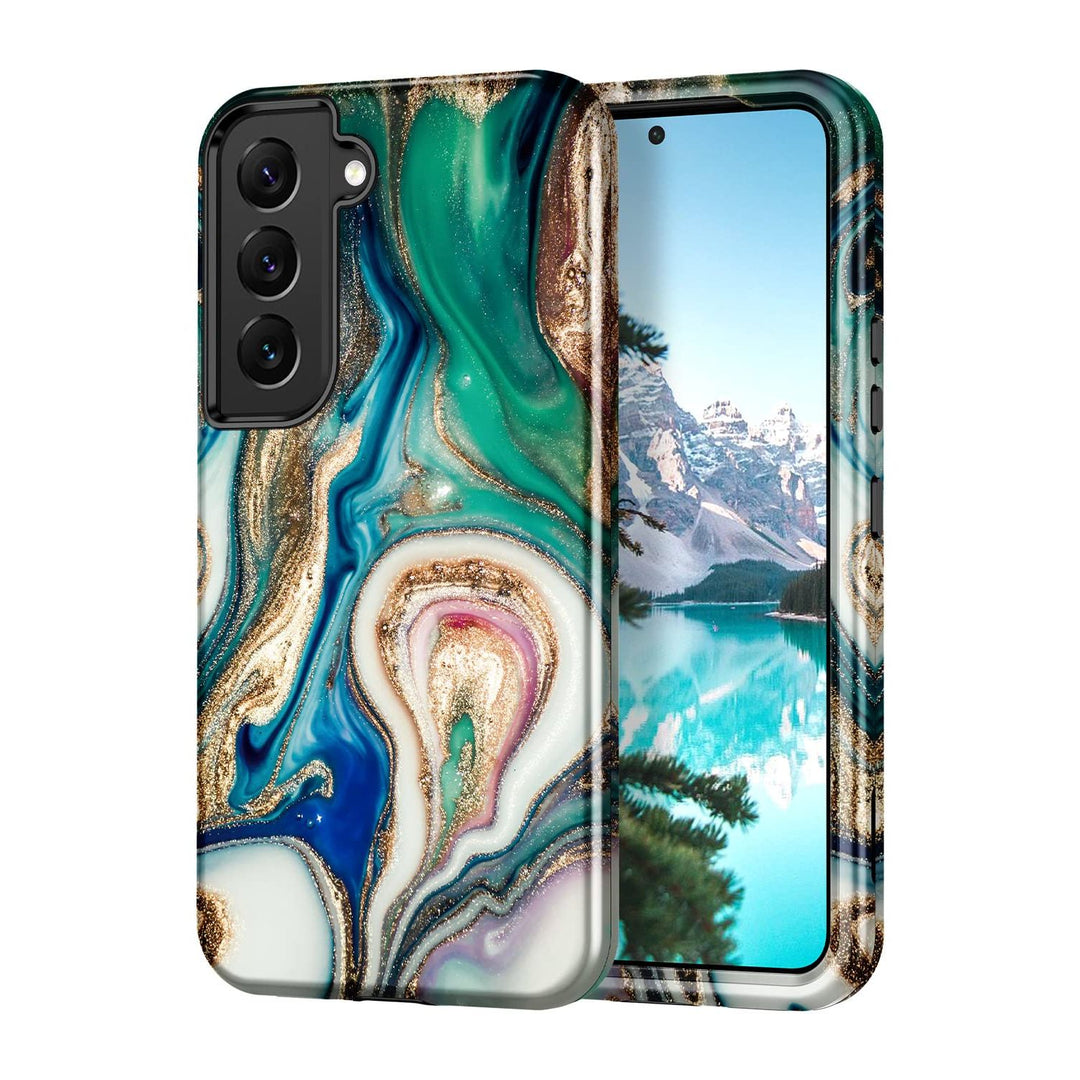 RoseGold Marble Galaxy S22 5G Heavy-Duty Case - DOKUTRONIX