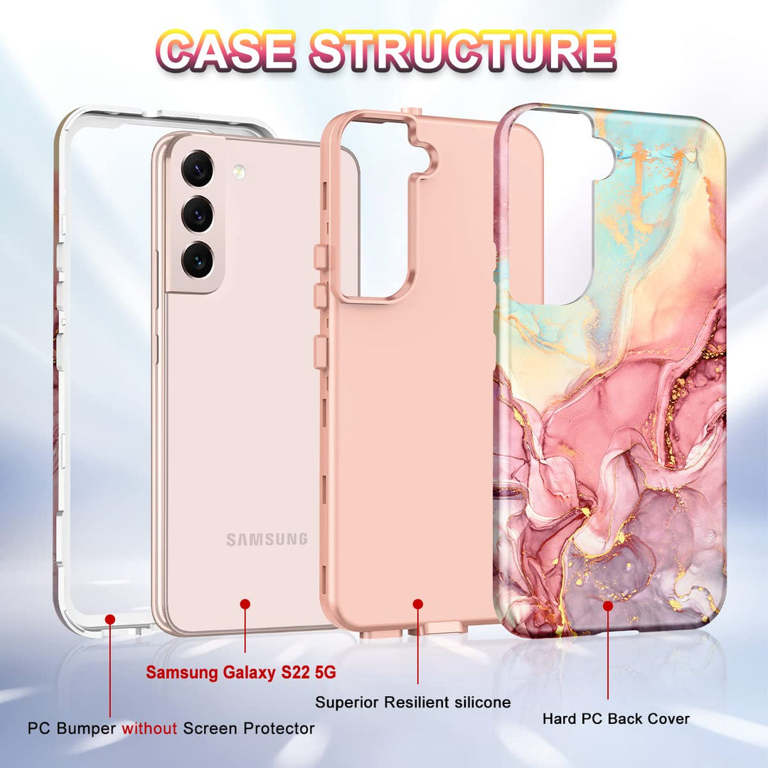 RoseGold Marble Galaxy S22 5G Heavy-Duty Case - DOKUTRONIX