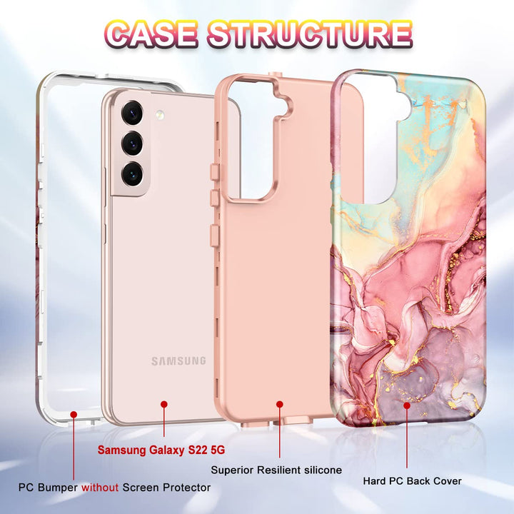 RoseGold Marble Galaxy S22 5G Heavy-Duty Case - DOKUTRONIX