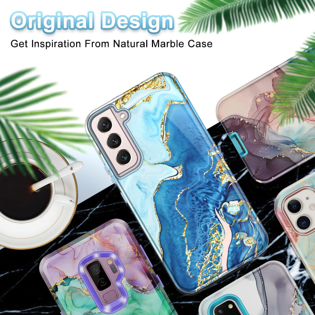 RoseGold Marble Galaxy S22 5G Heavy-Duty Case - DOKUTRONIX