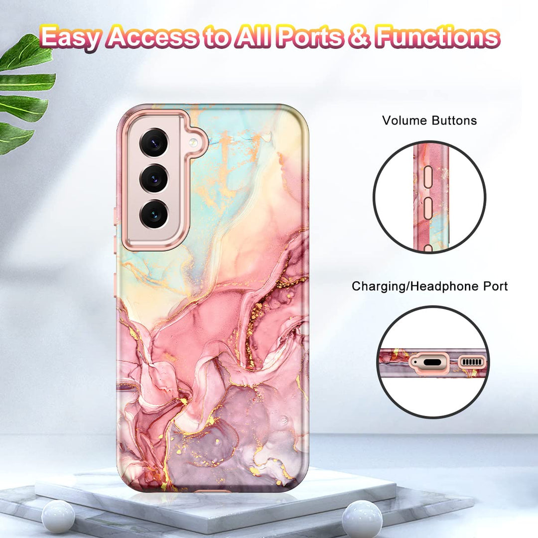 RoseGold Marble Galaxy S22 5G Heavy-Duty Case - DOKUTRONIX