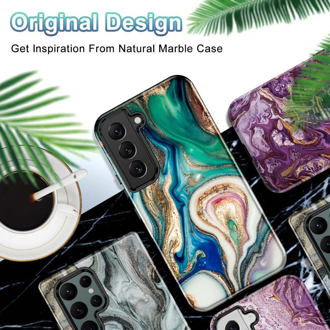 RoseGold Marble Galaxy S22 5G Heavy-Duty Case - DOKUTRONIX