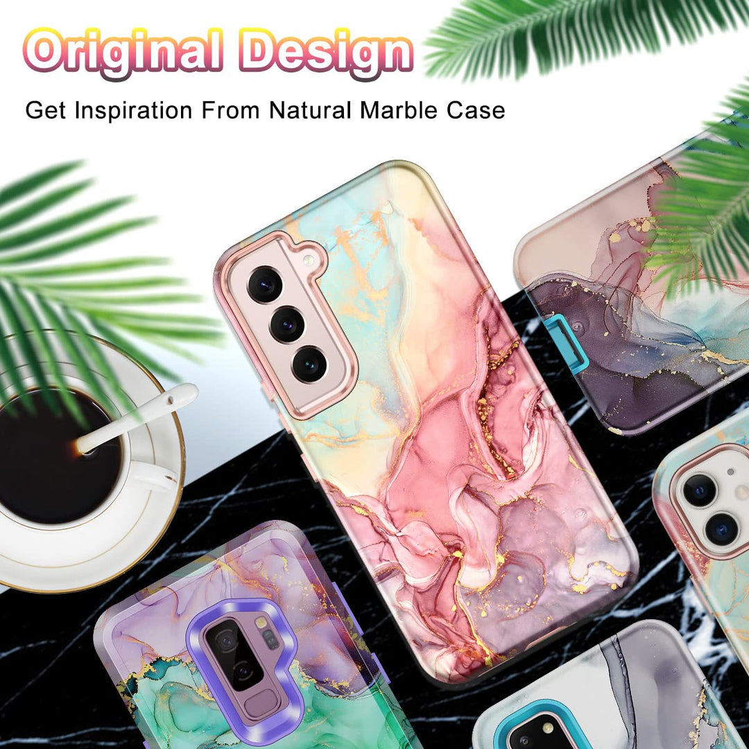 RoseGold Marble Galaxy S22 5G Heavy-Duty Case - DOKUTRONIX