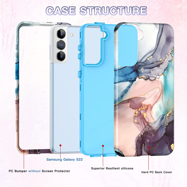 RoseGold Marble Galaxy S22 5G Heavy-Duty Case - DOKUTRONIX