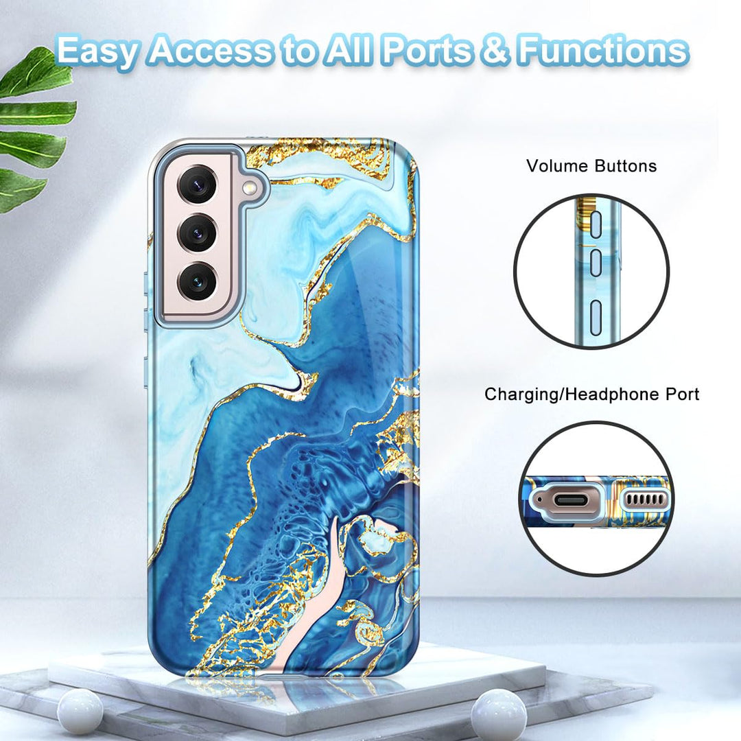 RoseGold Marble Galaxy S22 5G Heavy-Duty Case - DOKUTRONIX